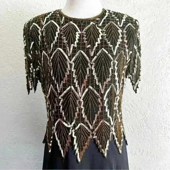 Vintage Laurence Kazar silk beaded sequin‎ party dress size medium - Picture 5 of 13